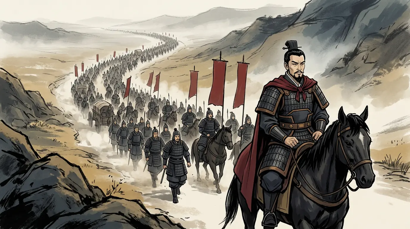 Panel 02: That autumn, Cao Cao turned south. The north was his. He meant to finish the empire in one campaign.
