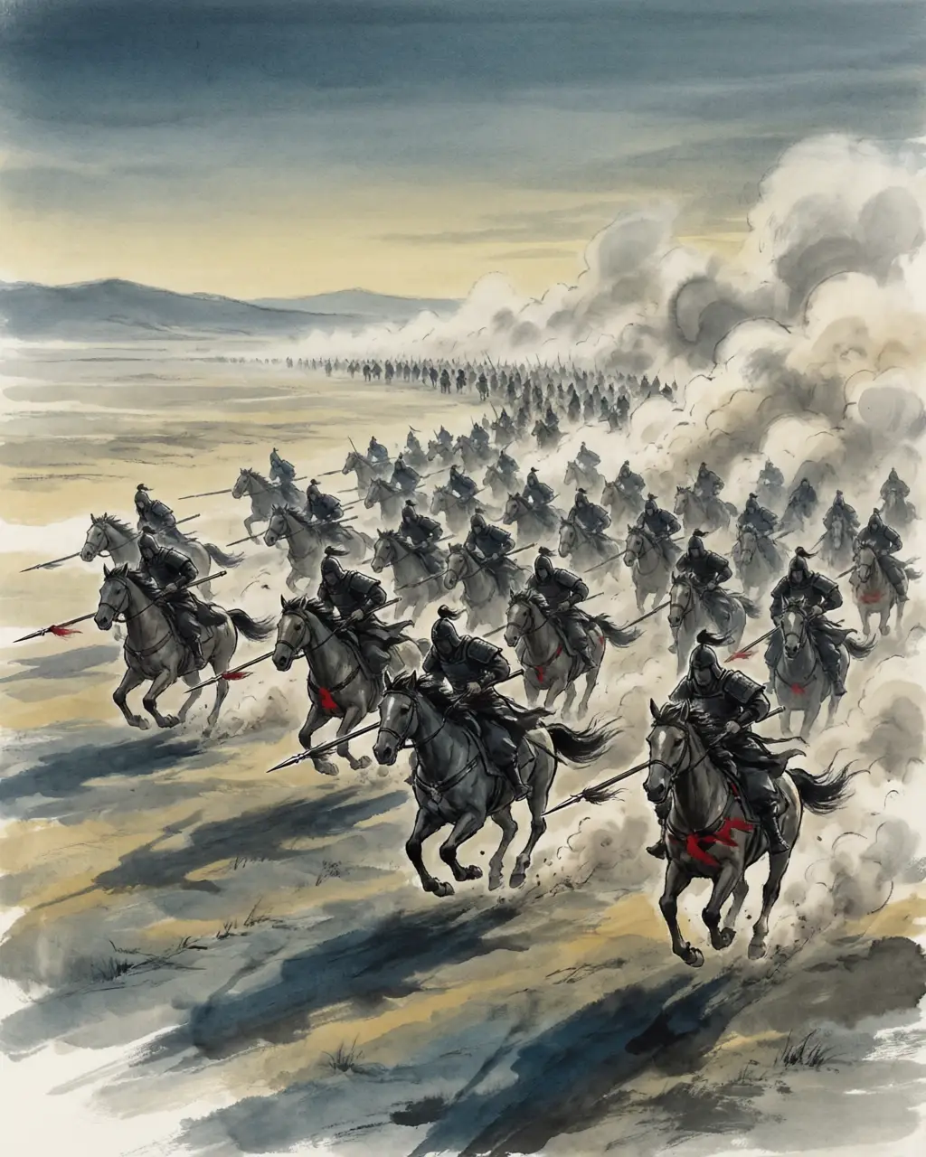 Panel 06: Cao Cao sent five thousand light cavalry after him. In one day and one night they rode three hundred li.