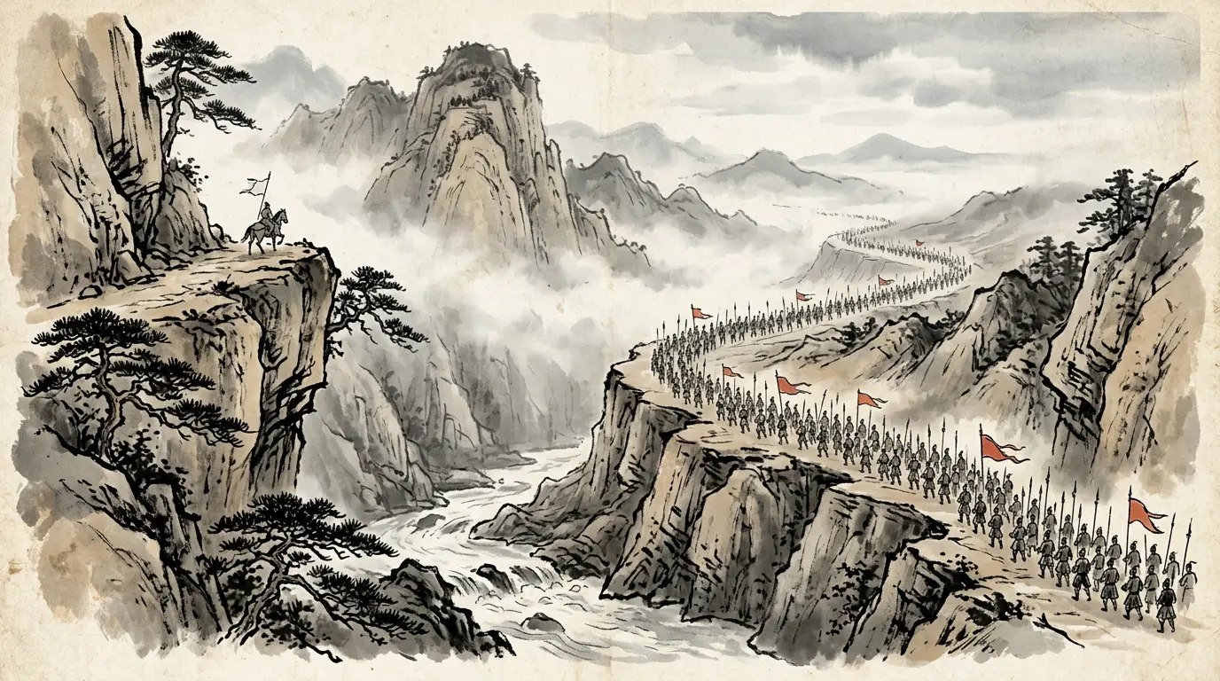 Panel 05: Seventh month, 221: Liu Bei crossed the gorges. Sun Quan sent letters and hostages and asked for peace; the answer was no. So Sun Quan turned north on paper and took a king's seal from Wei.