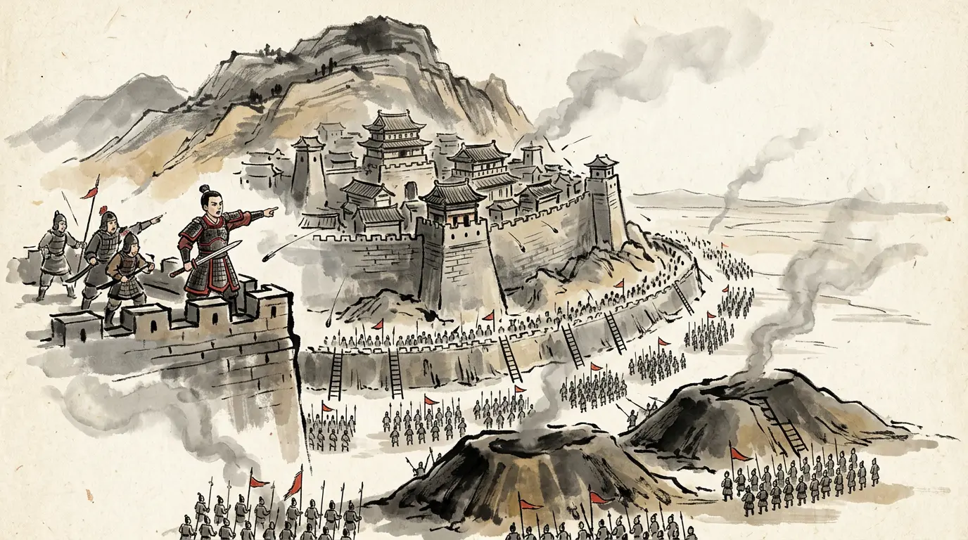 Panel 09: At Yiling, Sun Huan of the royal house was cut off and besieged, and begged the grand commander for relief. None came. He held anyway — and afterwards asked how.