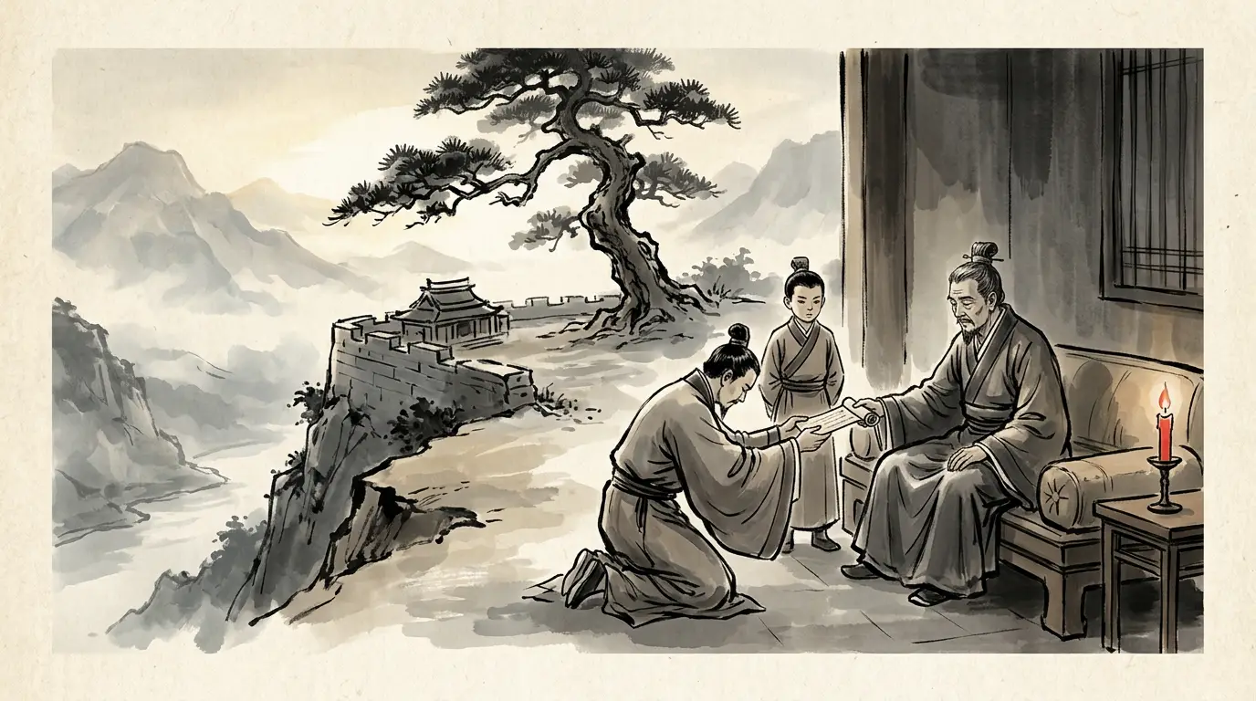 Panel 16: Fourth month, 223: Liu Bei died at Yong'an, and gave his son and his state to Zhuge Liang. The alliance of 208 was rebuilt within the year — on Wu's terms.