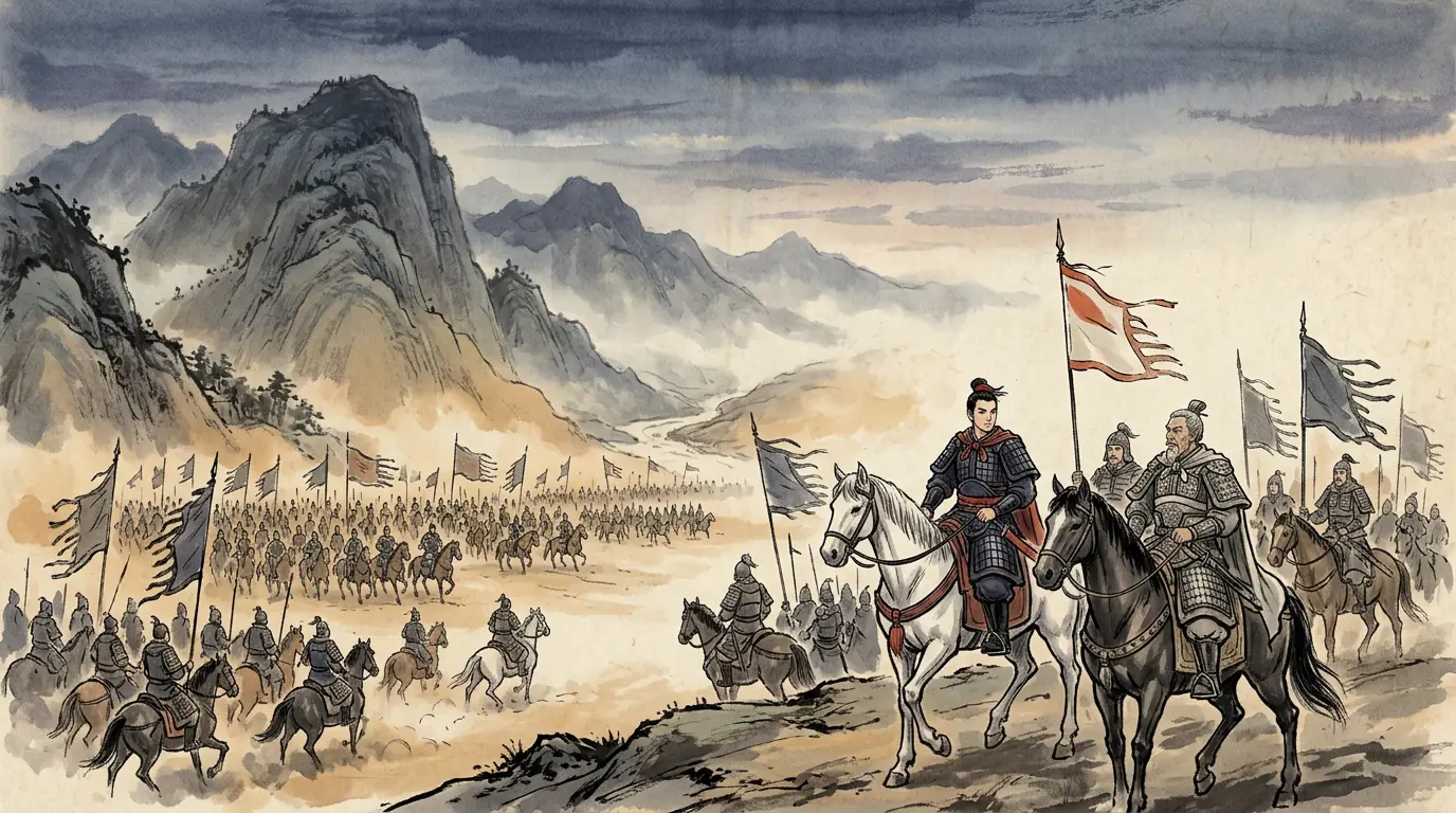 Panel 03: Ma Chao, Han Sui and ten generals of Guanzhong rose together. The histories say ten divisions and a host of a hundred thousand, holding Tong Pass.