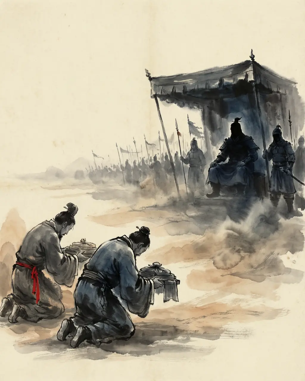 Panel 09: Ma Chao sent an offer: all the land west of the river in exchange for peace, and his sons as hostages. The first answer was no.