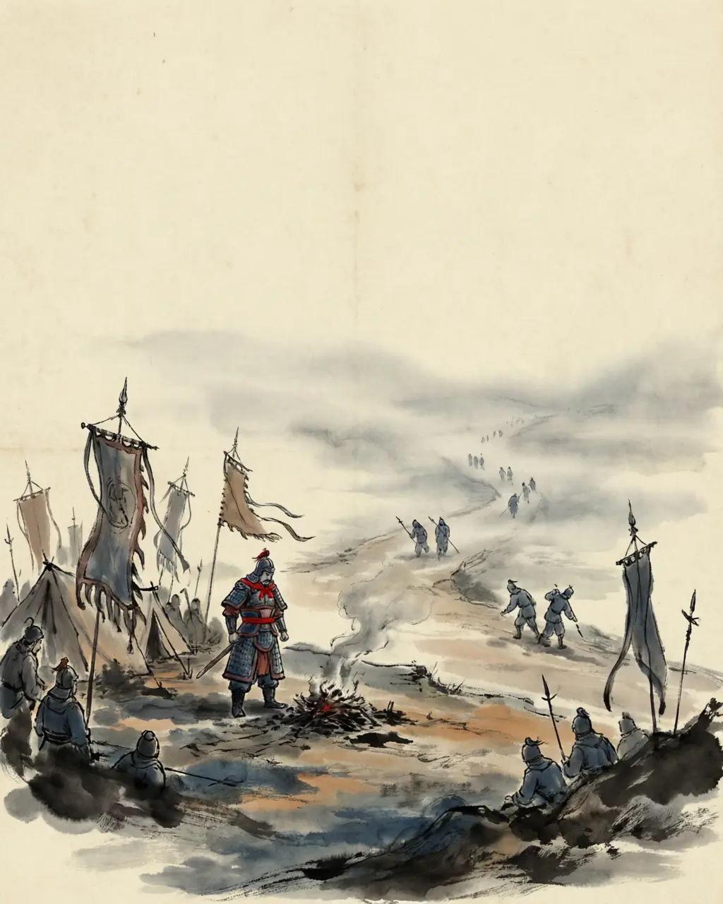 Panel 15: Guan Yu's messengers came back from the south unharmed, and every man in the camp heard that his own household was safe and even better treated than before. An army whose homes are untouched has nothing left to fight for — and everything to walk home to. The siege of Fancheng dissolved from inside, man by man.