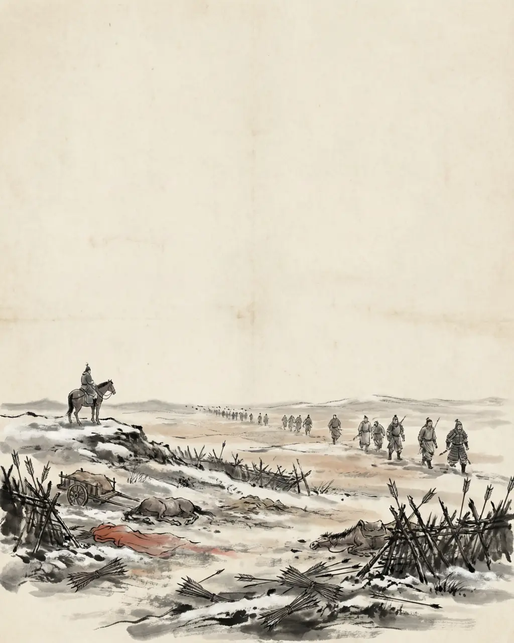 Panel 17: Nothing in the record says how the emperor actually got away. The escape is credited to Chen Ping and then closed, and the one thing he is left saying about a life of that kind is a warning to his own family.