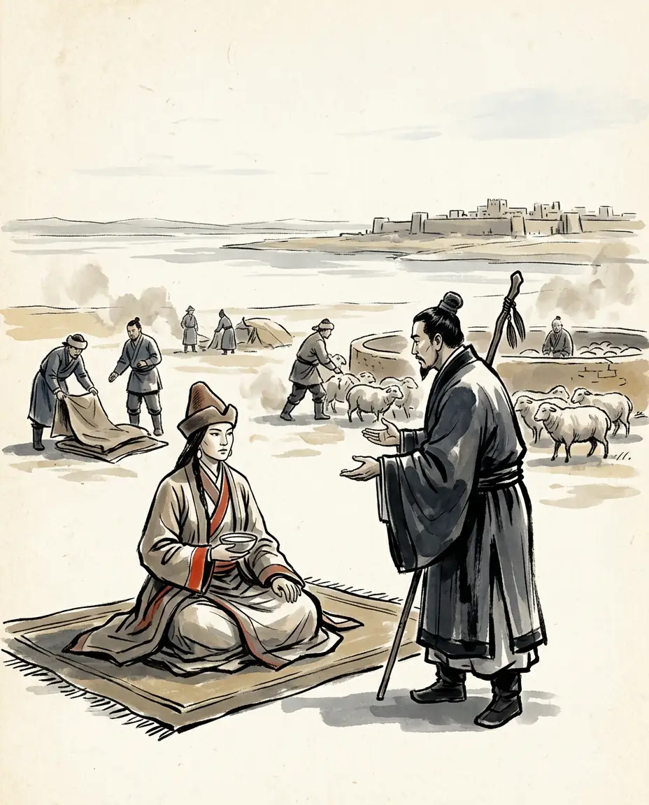 Panel 06: The alliance he had crossed half of Asia for was not available. The Yuezhi had pushed down the people of Bactria and were living on them: fat land, few robbers, settled trade, and a very clear view that the Han was far away and revenge was not on the table.