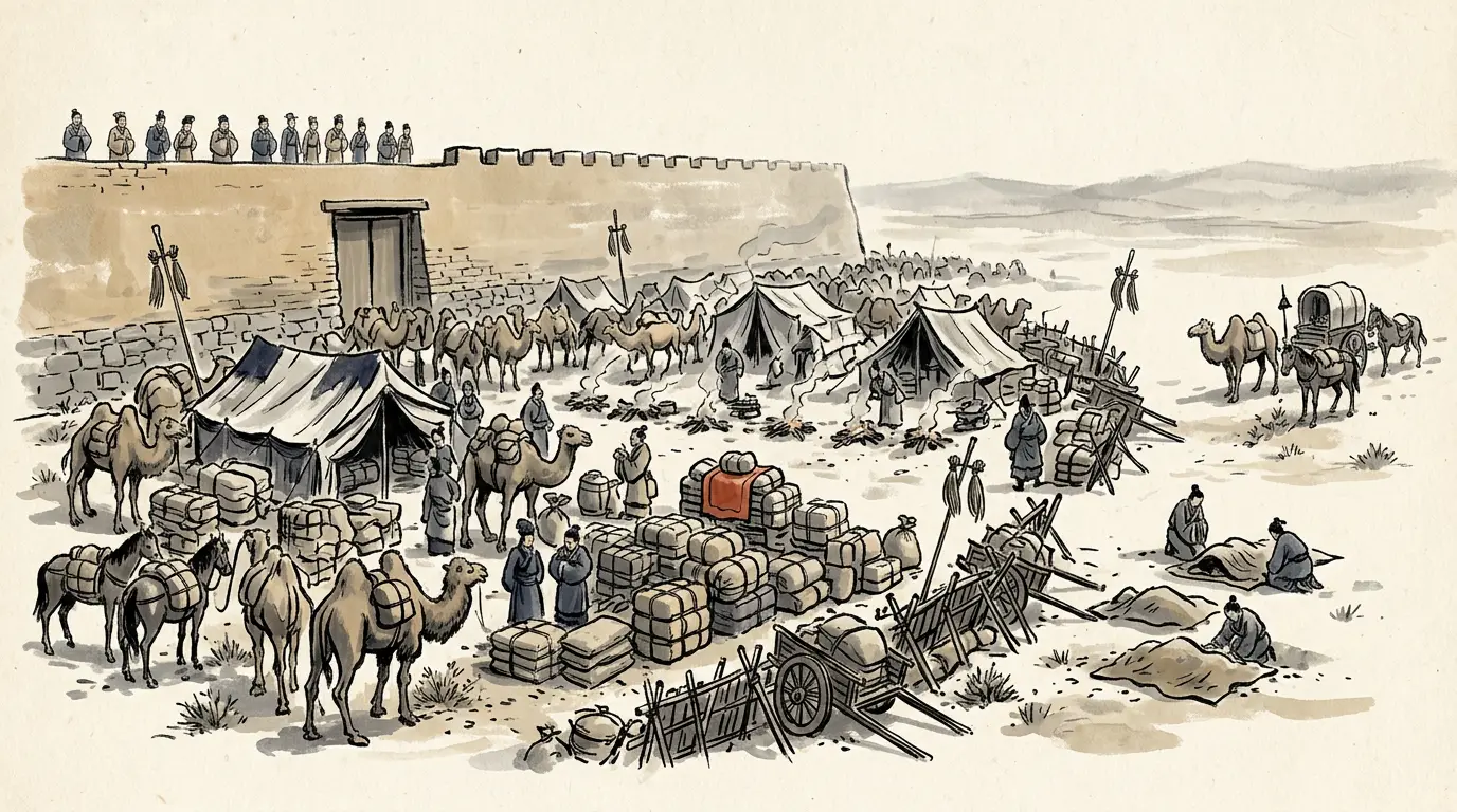 Panel 13: What boring a hole produced was traffic: hundreds of men a party, five or six or a dozen-plus parties in a year, some gone eight or nine years; and on the far end, hosts that were getting tired of the visitors and had worked out that the Han army was not coming.