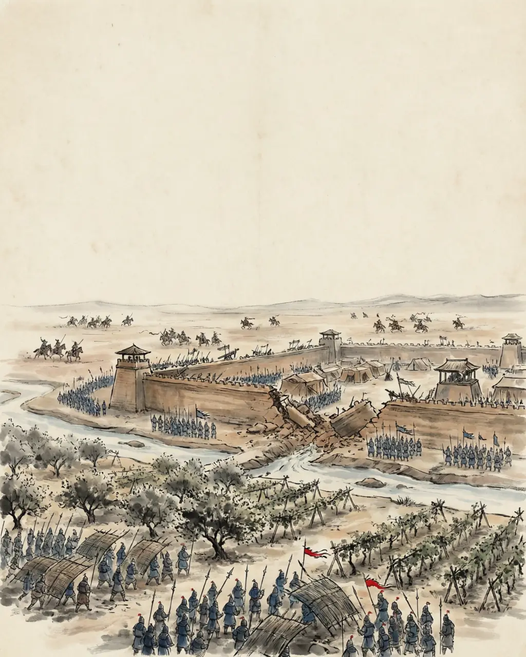 Panel 17: The first expedition came back with scarcely a tenth of its men and was stopped at the Jade Gate with orders to cut down anyone who tried to ride in. The second one, with the empire's convict levies behind it, sat outside Ferghana's city for over forty days until the Ferghanans killed their own king and offered up his head and their best horses.