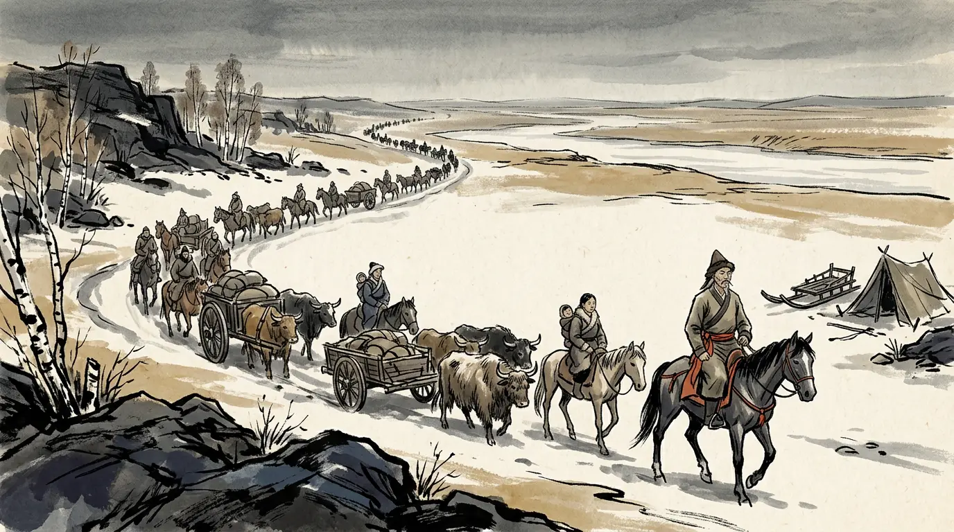 Panel 09: Zhizhi never came back east. He pulled the western half of the steppe apart under him, beat the Wusun until they stopped counting the losses, and moved his court into country the chancellery could measure in li and nobody could picture.
