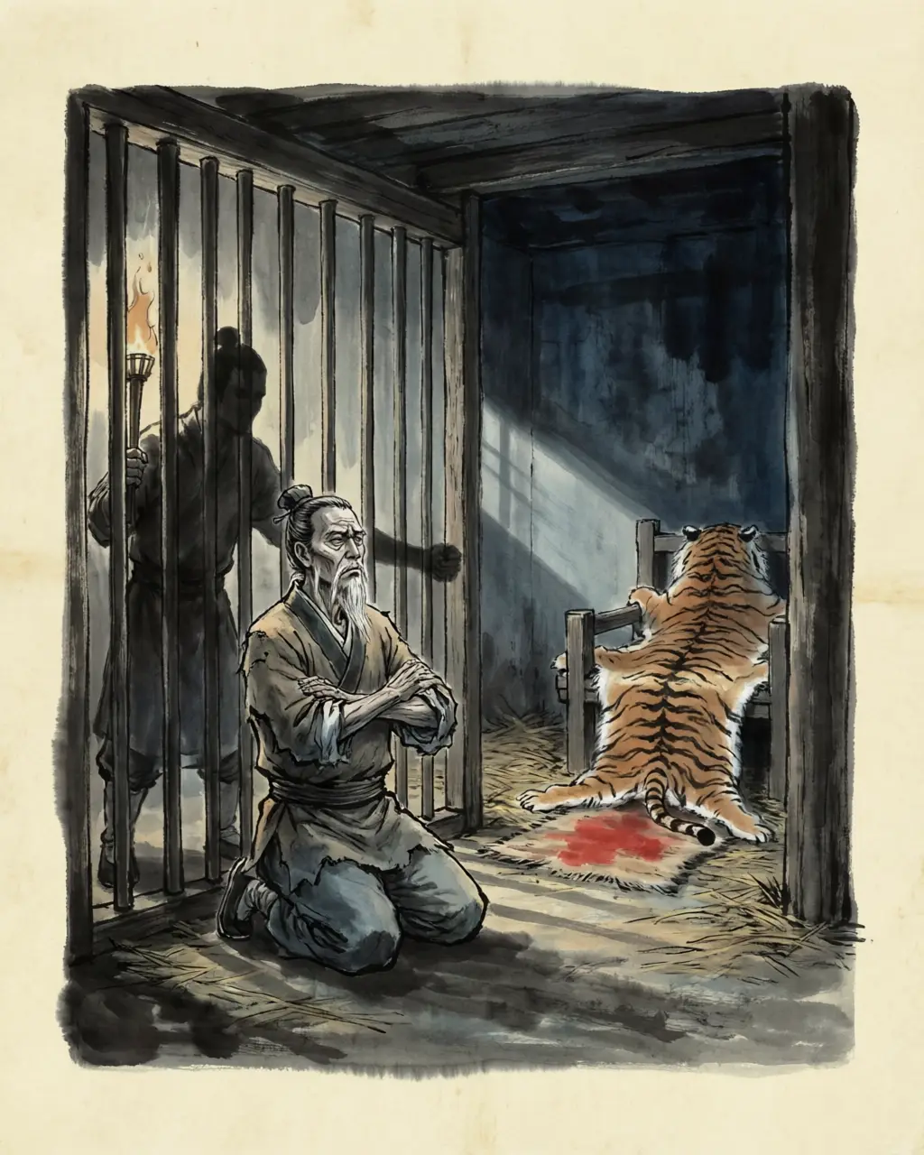 Panel 06: Under question the prisoners could not make the charge into what it was not. They had done nothing in secret: they had simply governed by the letter where the palace's servants expected indulgence, and the emperor had called doing their offices a conspiracy of thirty-five great names.