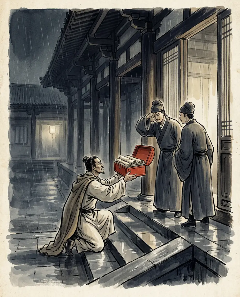 Panel 05: A rising fixed to a day needed a hand inside the walls. One of Zhang Jue's great battalion-chiefs, Ma Yuanyi, came and went to Luoyang more than once and found the two men whose office put them at the emperor's elbow, the Regular Attendants Feng Xu and Xu Feng, who were to be his people inside.