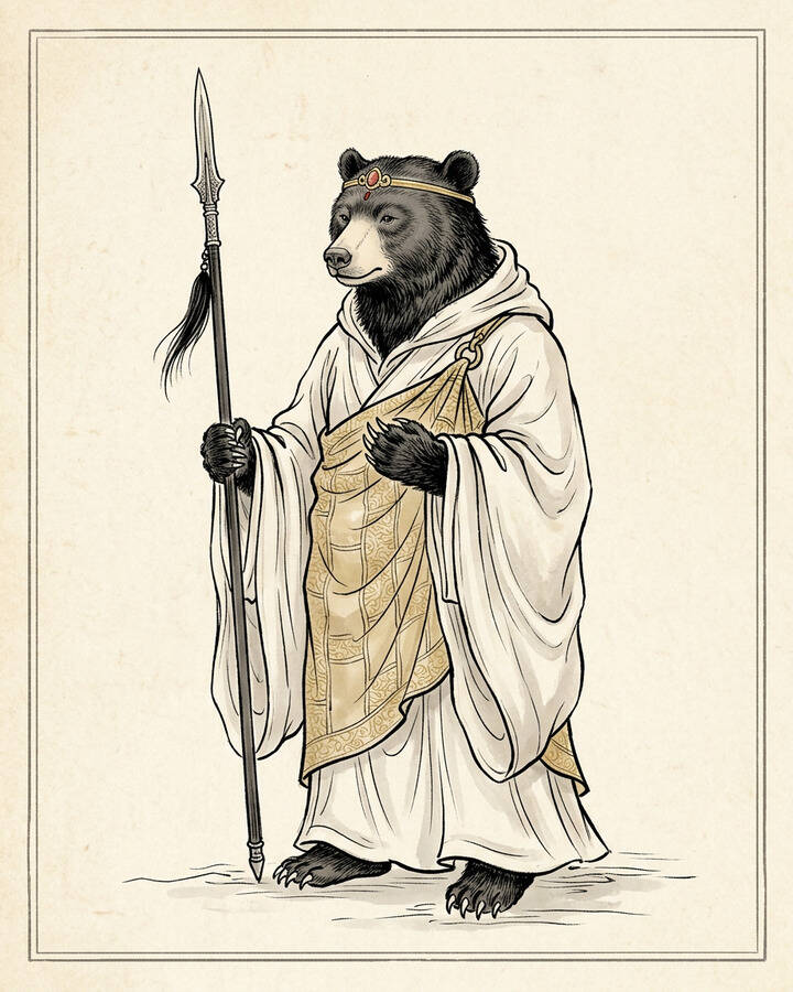 Ink leaf portrait of Black Bear Spirit, Black Wind Demon King.