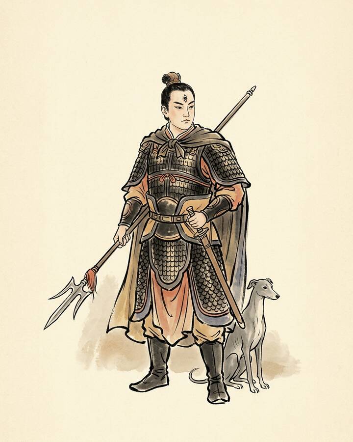 Ink leaf portrait of Erlang Shen, The Manifest True Lord.