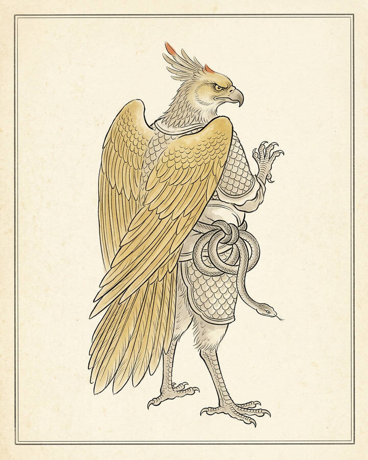 Ink leaf portrait of Golden-Winged Peng, Peng of the Ten-Thousand-Li Journey.
