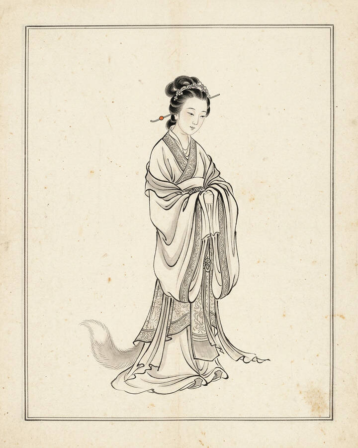 Ink leaf portrait of Jade-Faced Princess, The Jade-Faced Princess.