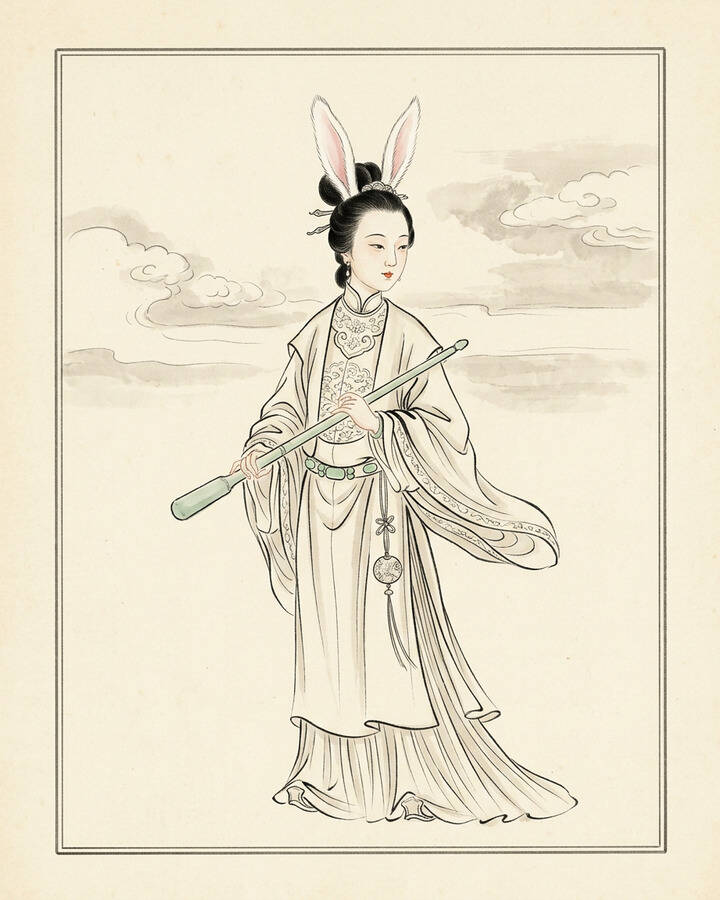 Ink leaf portrait of Jade Rabbit Spirit, The False Princess.