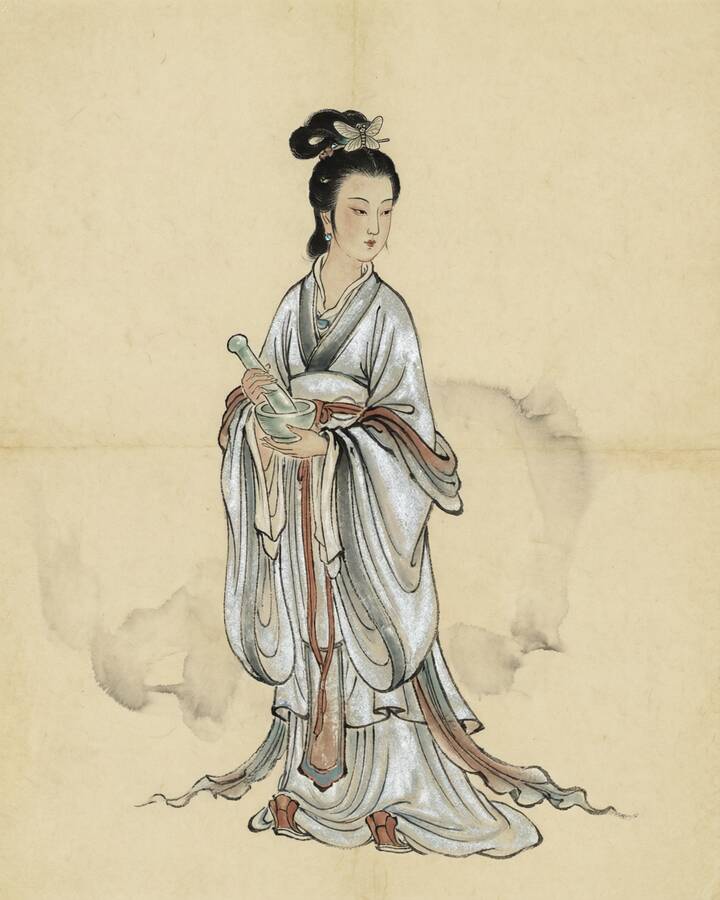 Ink leaf portrait of Lady of the Moon, Mistress of the Moon Palace.