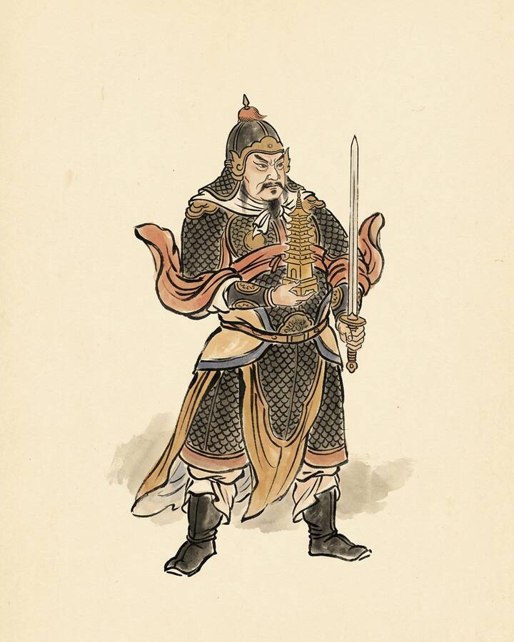Ink leaf portrait of Li Jing, Pagoda-Bearing Heavenly King.