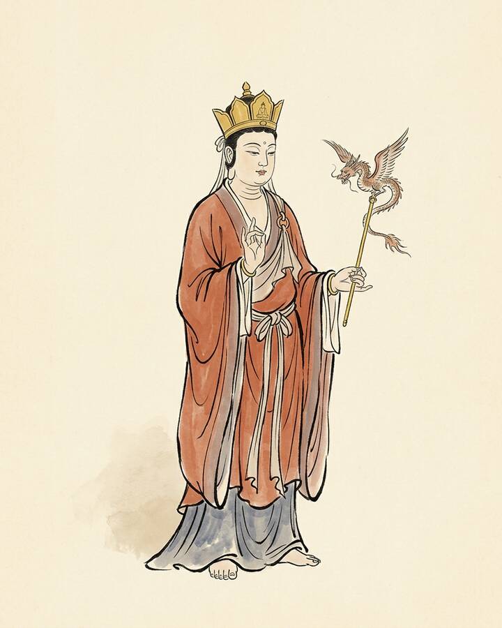 Ink leaf portrait of Lingji Pusa, The Spirit of Effective Blessing.