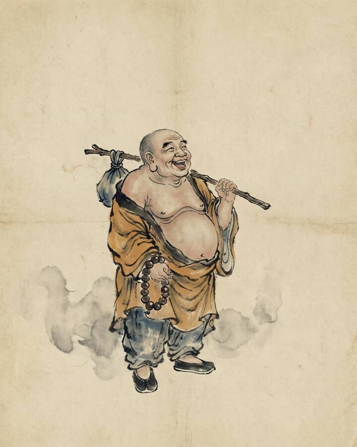Ink leaf portrait of Maitreya, The Buddha Who Comes From the East.