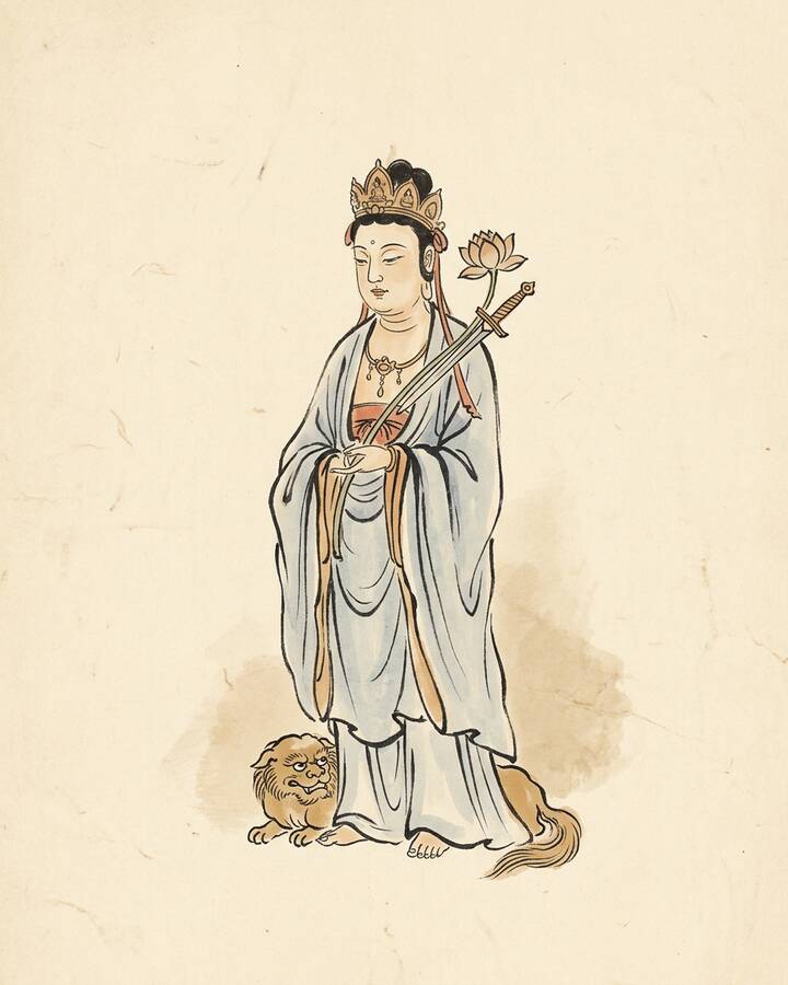 Ink leaf portrait of Manjusri, Dharma Prince.