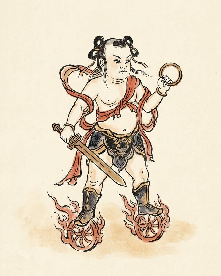 Ink leaf portrait of Nezha, The Third Prince.