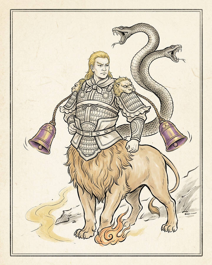 Ink leaf portrait of Sai Tai Sui, The Gold-Haired Hou.