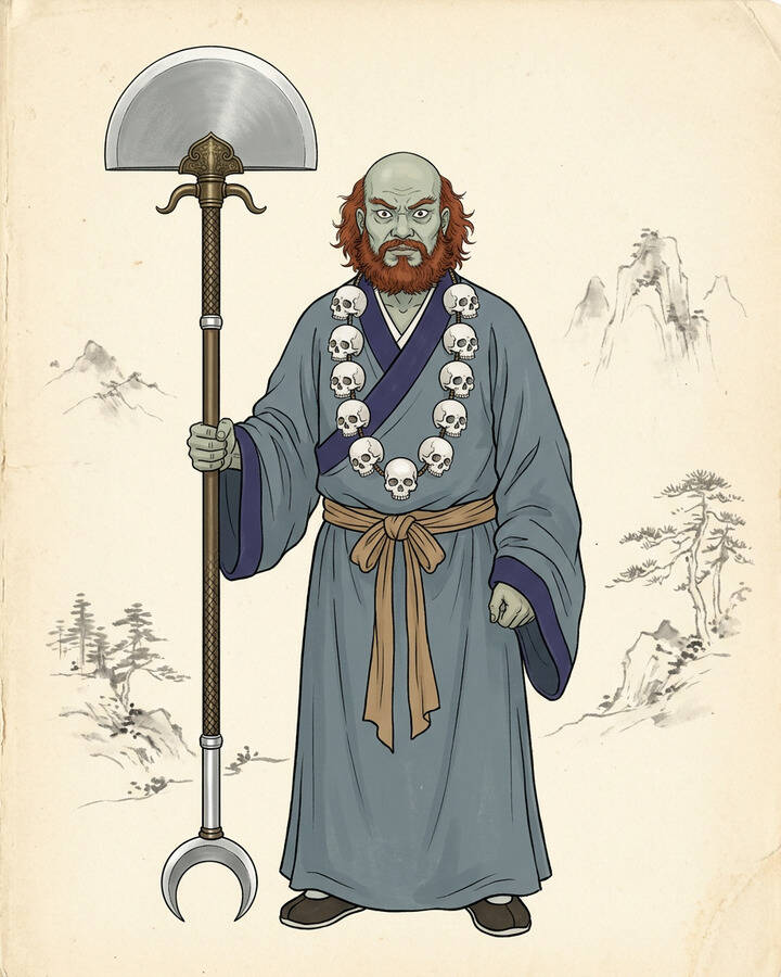 Ink leaf portrait of Sha Wujing, Sha the Purified.
