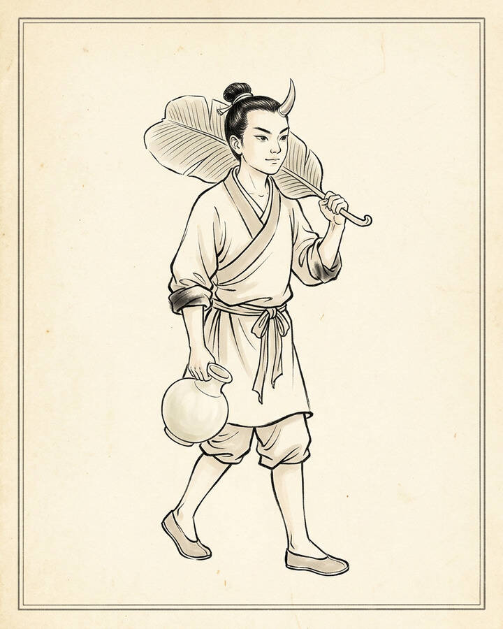 Ink leaf portrait of Silver Horn King, The Younger Horn King.
