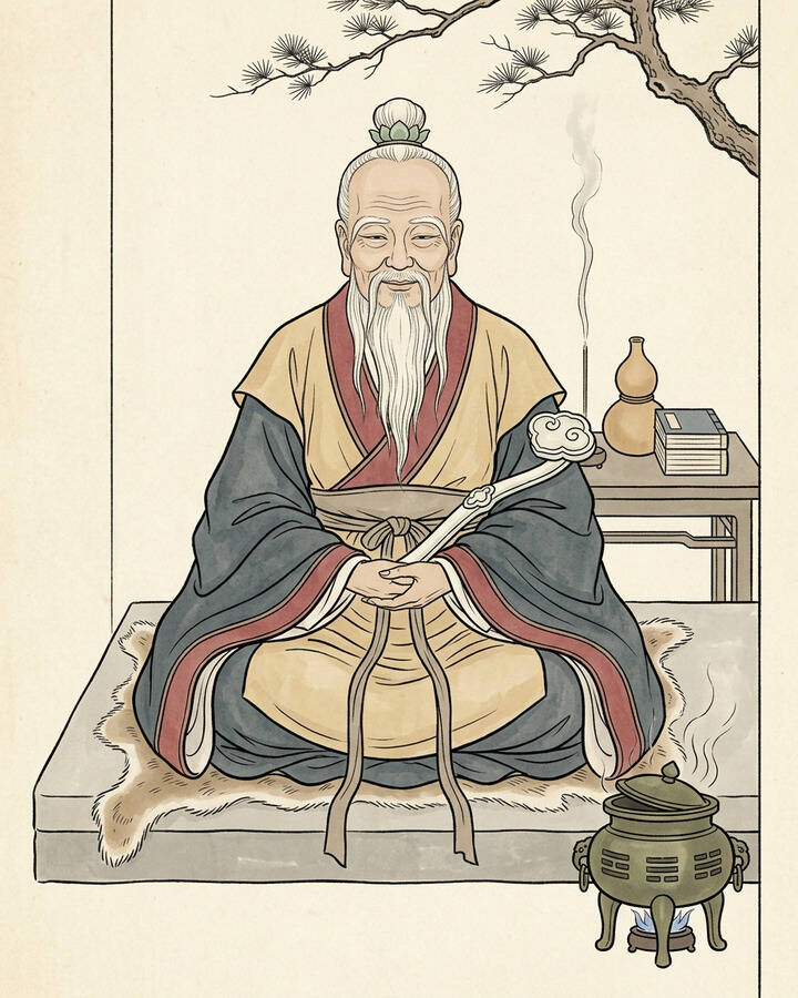 Ink leaf portrait of Taishang Laojun, The Patriarch of the Way.