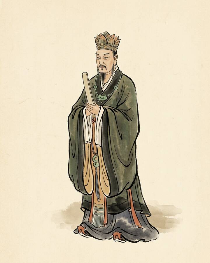 Ink leaf portrait of Taiyi Jiuku Tianzun, The Saviour from Every Painful Depth.