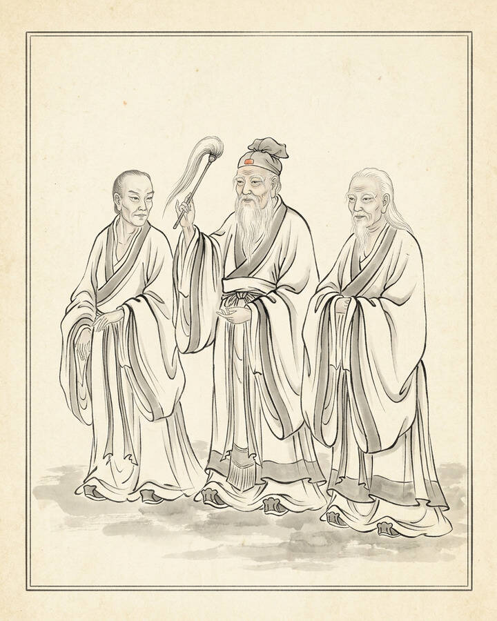 Ink leaf portrait of Three Immortals of Chechi, The Three Immortals of Chechi.