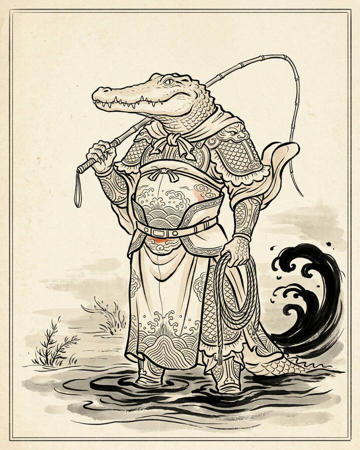 Ink leaf portrait of Tuo Long, Crocodile Dragon, Nephew of the West Sea.