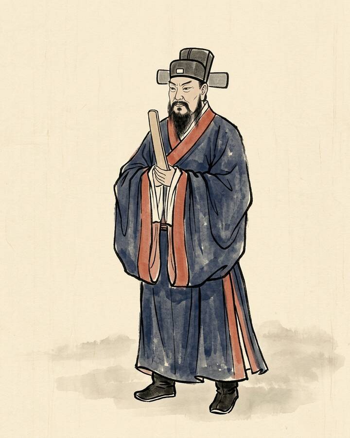 Ink leaf portrait of Wei Zheng, Director of Human Affairs.