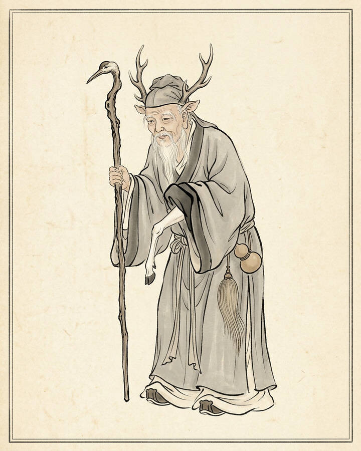 Ink leaf portrait of White Deer Spirit, The Royal Father-in-Law.