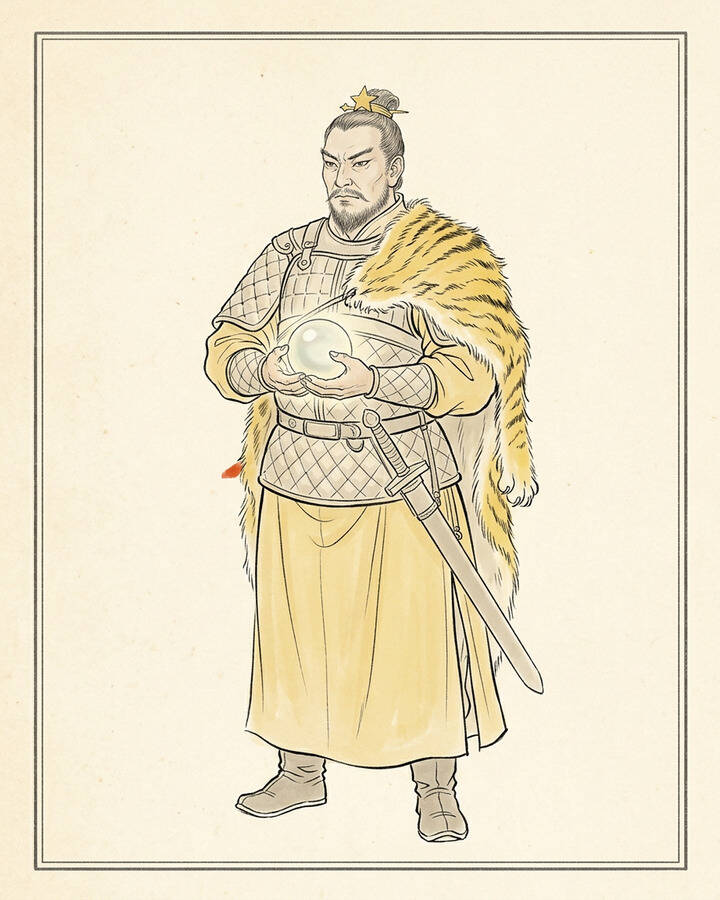 Ink leaf portrait of Yellow Robe Monster, Kui, the Wood Wolf.
