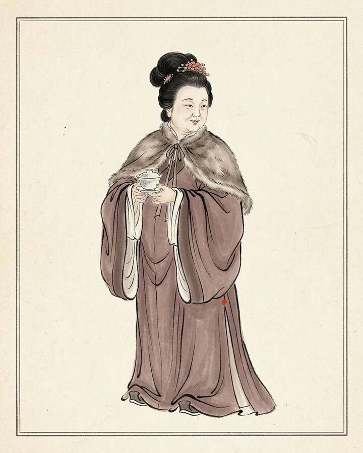 Aunt Xue（綽号 the maternal aunt, née Wang）の水墨の冊葉肖像。