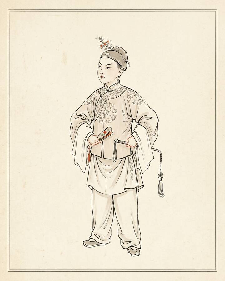 Fangguan（綽号 Girl Actress of the Troupe）の水墨の冊葉肖像。