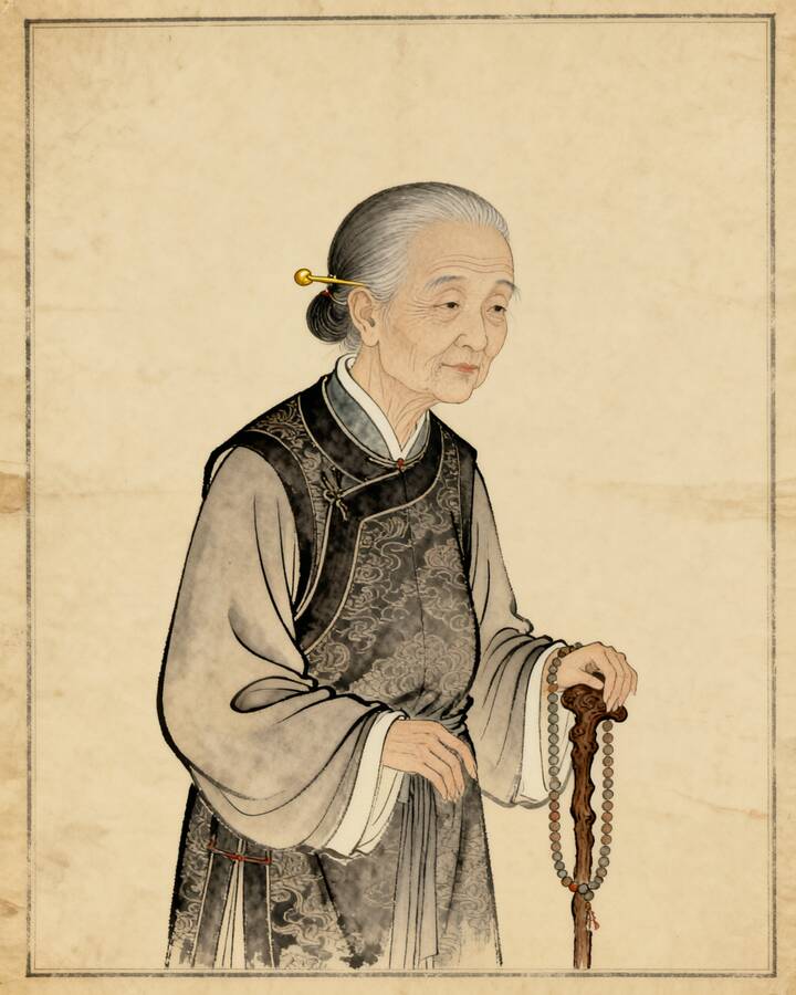 Grandmother Jia（綽号 Lady Shi, the Dowager）の水墨の冊葉肖像。