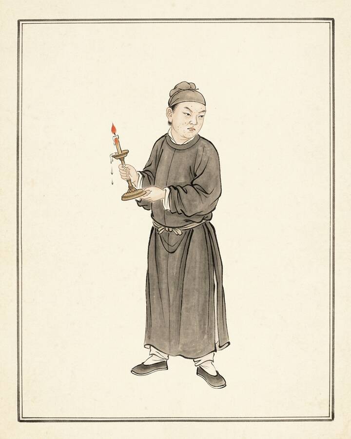 Jia Huan（綽号 Third Master Huan）の水墨の冊葉肖像。