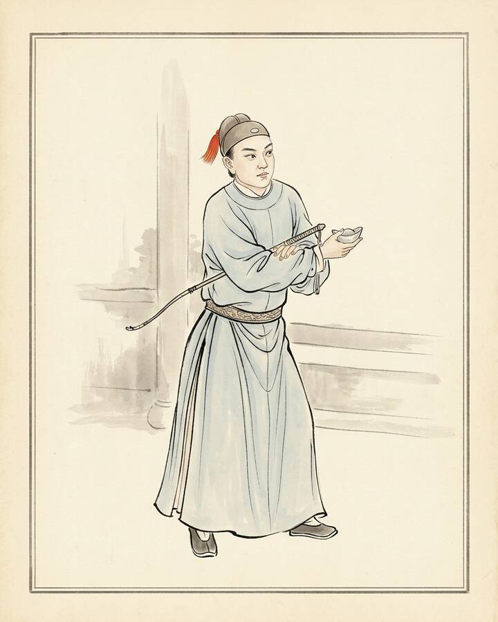 Jia Lian（綽号 Second Master Lian）の水墨の冊葉肖像。