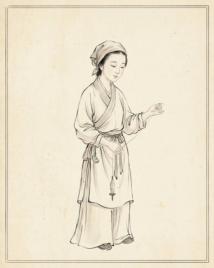 Jia Qiaojie（綽号 Big Sister, her name before it was changed）の水墨の冊葉肖像。