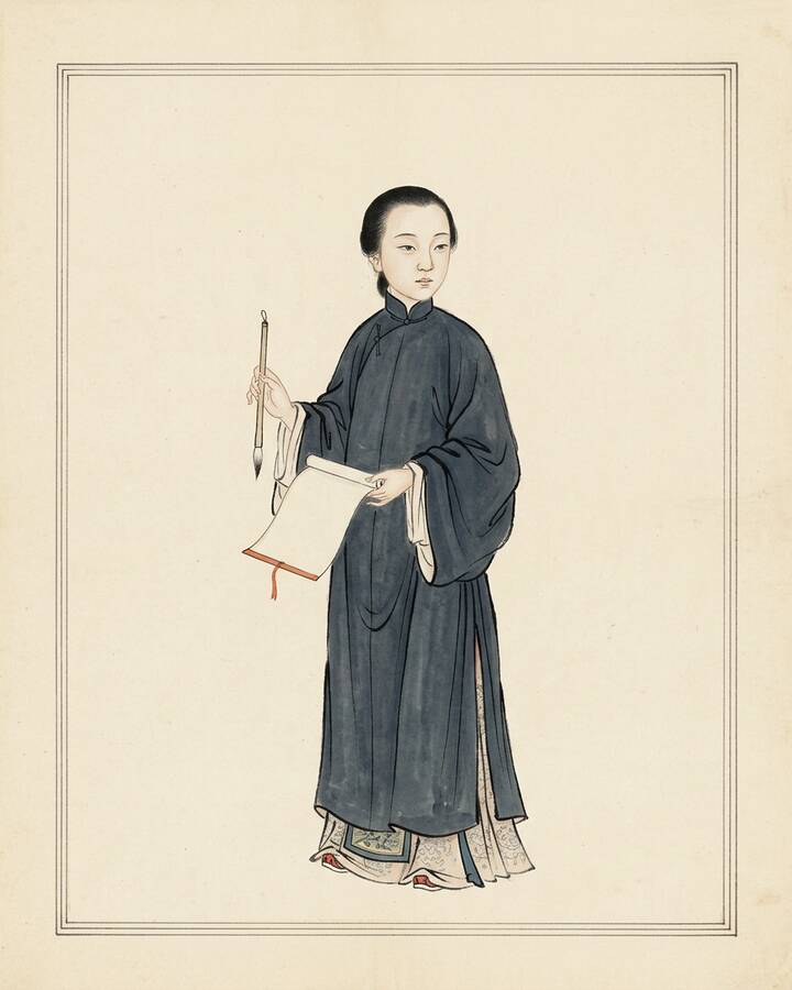 Jia Xichun（綽号 Lotus Terrace）の水墨の冊葉肖像。