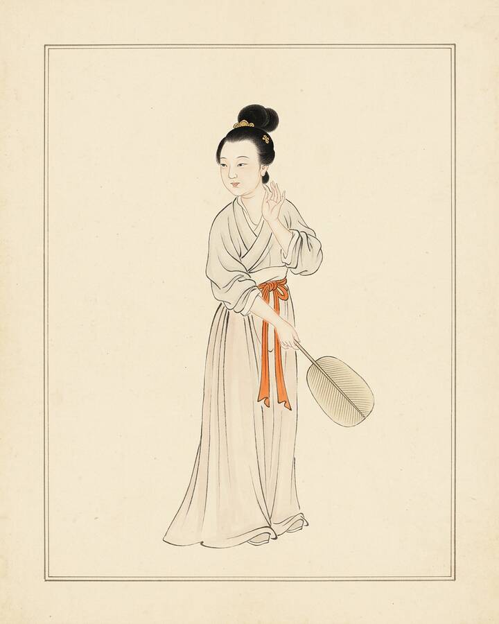 Jinchuan（綽号 Head Maid of Lady Wang）の水墨の冊葉肖像。