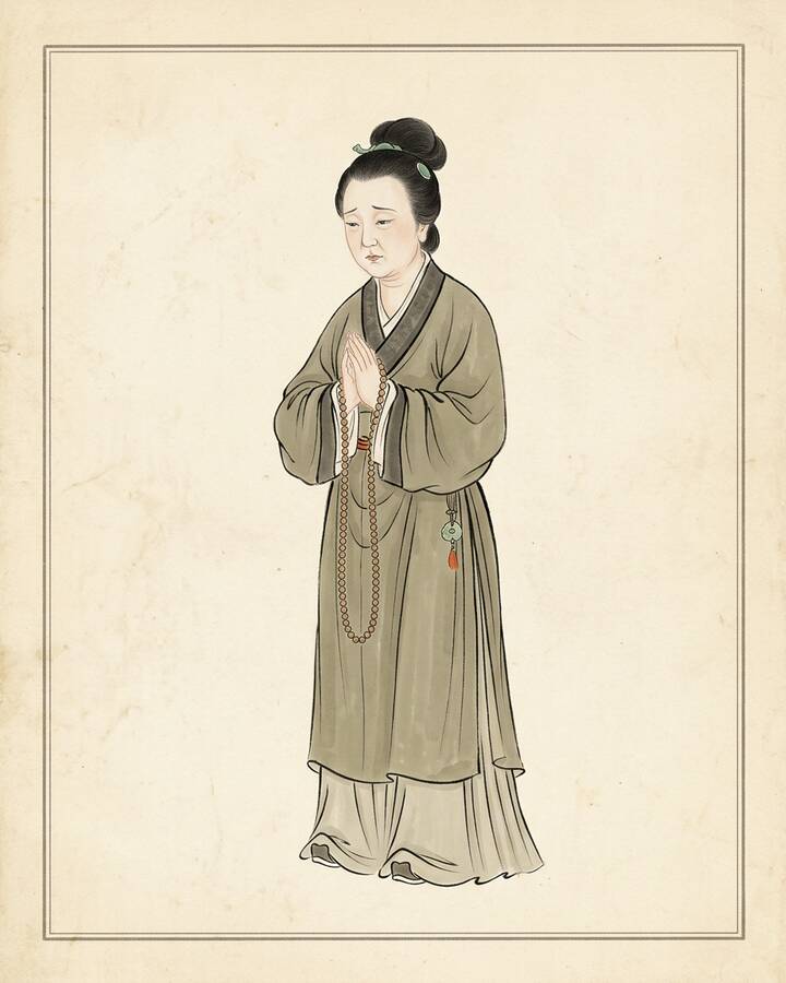Lady Wang（綽号 the Madam of the second house）の水墨の冊葉肖像。