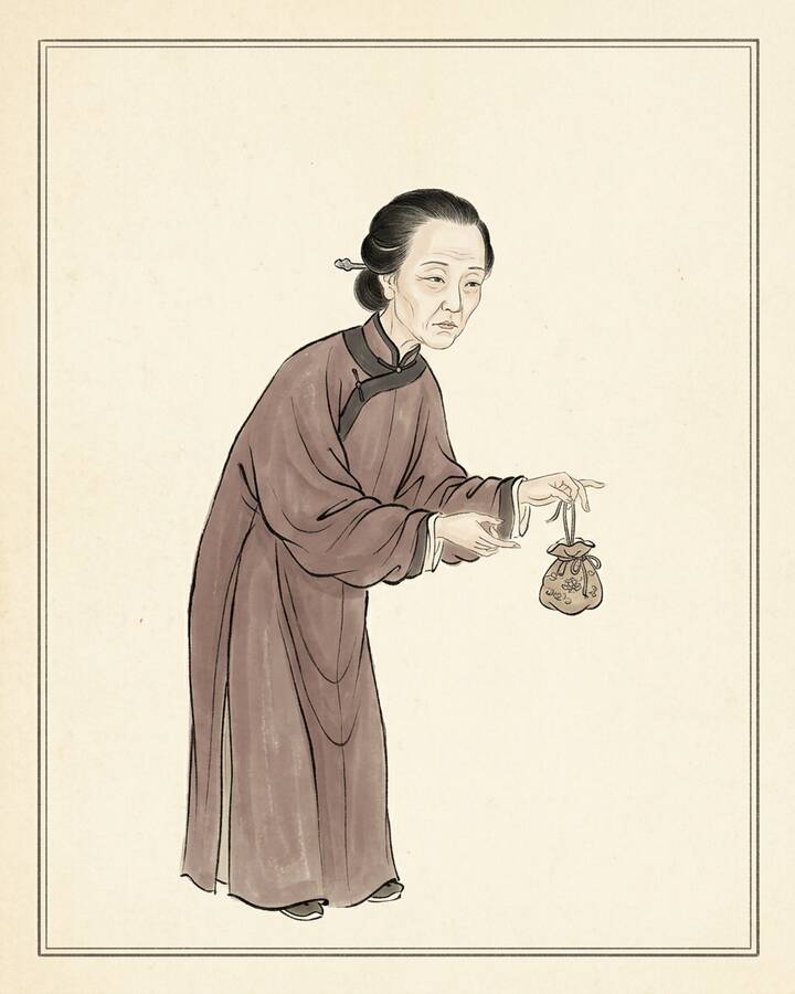 Lady Xing（綽号 the Eldest Madam）の水墨の冊葉肖像。