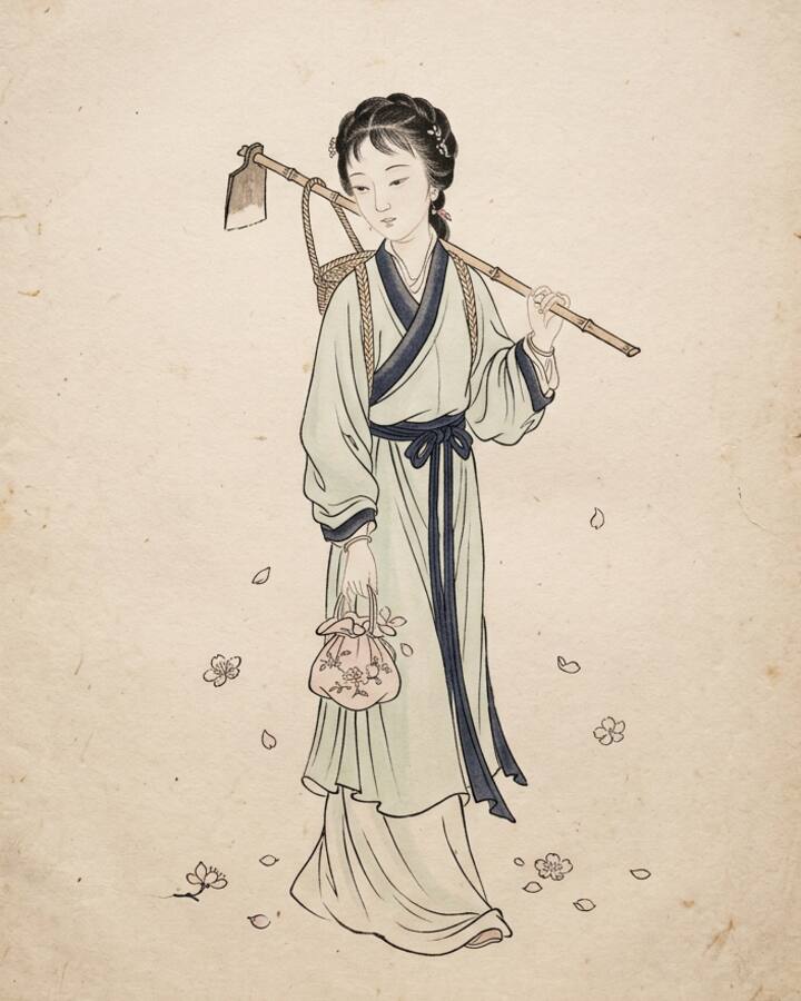 Lin Daiyu（綽号 Xiaoxiang Consort）の水墨の冊葉肖像。