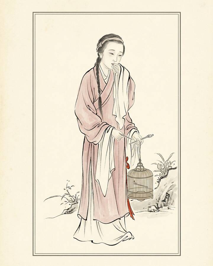 Lingguan（綽号 Young Actress of the Troupe）の水墨の冊葉肖像。