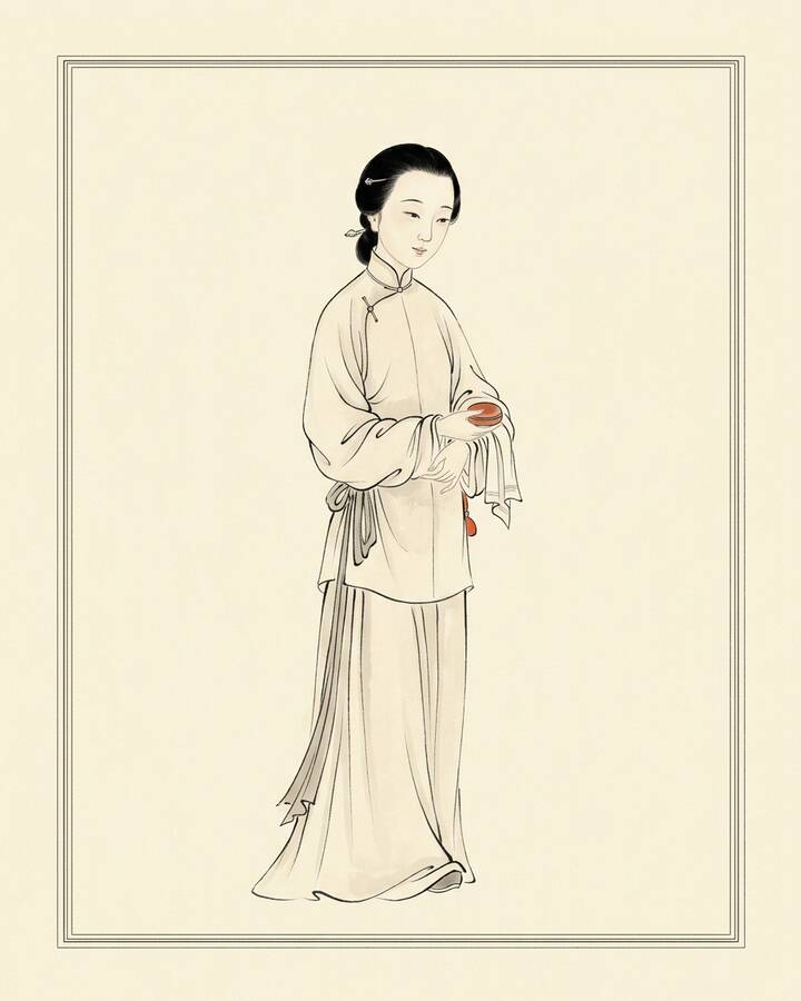 Ping'er（綽号 Jia Lian's Maid-Concubine）の水墨の冊葉肖像。