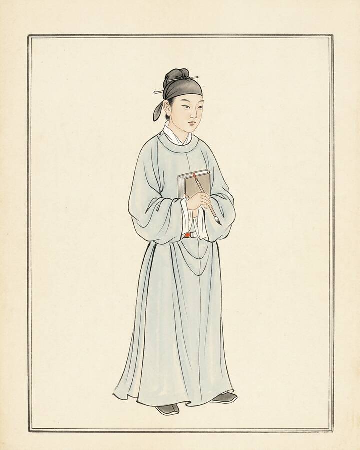Qin Zhong（綽号 Friend of the Schoolroom）の水墨の冊葉肖像。